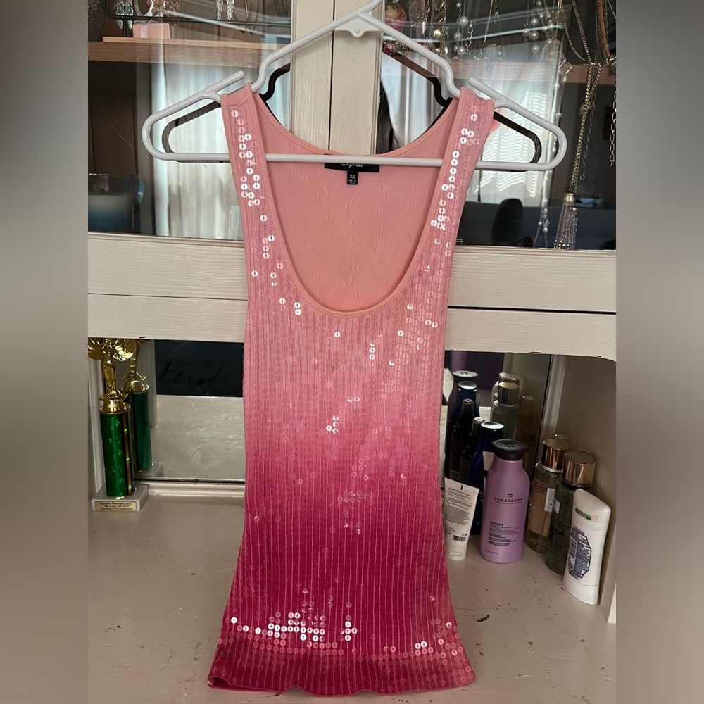 Express Pink Sexy Tank Top With Sequin - XS Size
